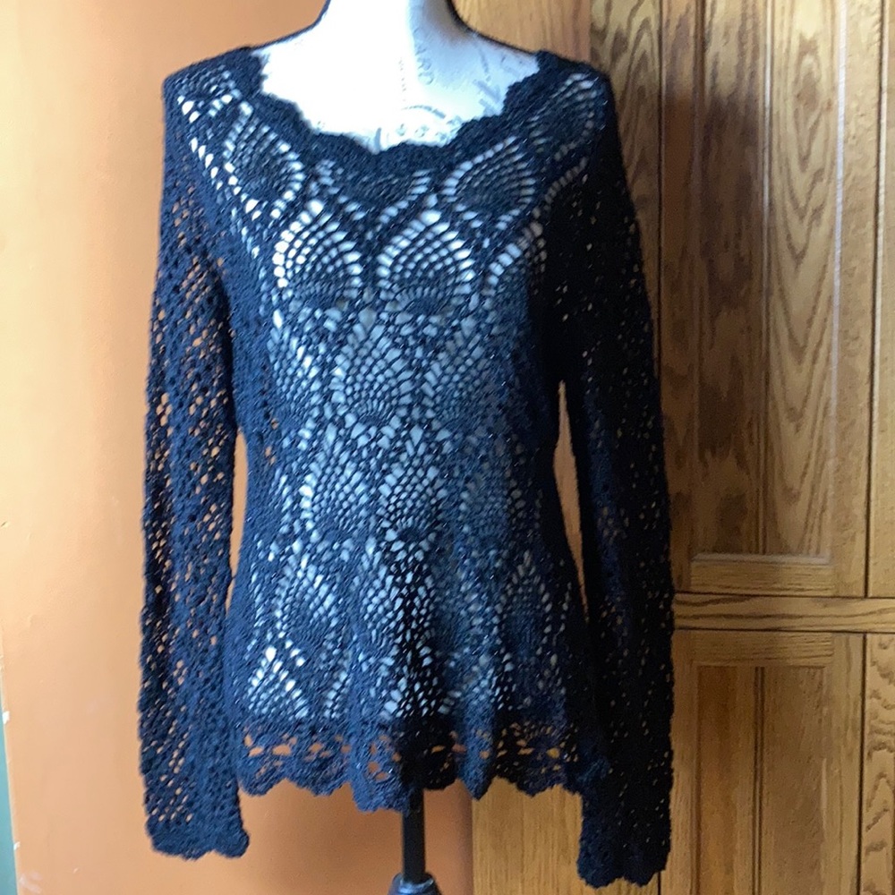 Black open knit chicos sweater